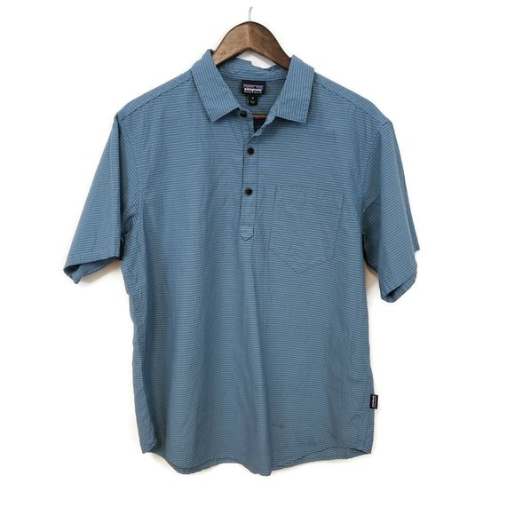 Patagonia Other - Patagonia Mens Light Blue Striped Short Sleeve Polo Shirt Size M Office Career